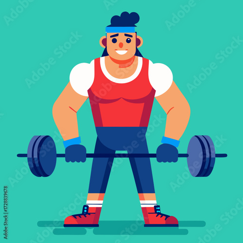 Muscular athlete confidently lifts heavy barbell during intense workout session