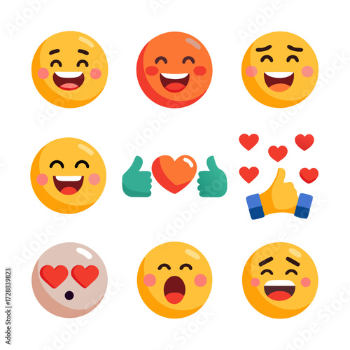 Collection of bright flat vector social media emoji icons