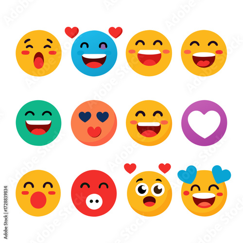 Collection of Colorful Emoji Illustrations with Various Facial Expressions