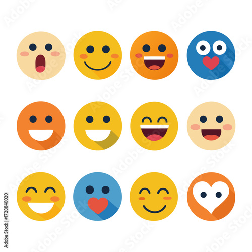 Flat emoji face collection showing various emotions and expressions