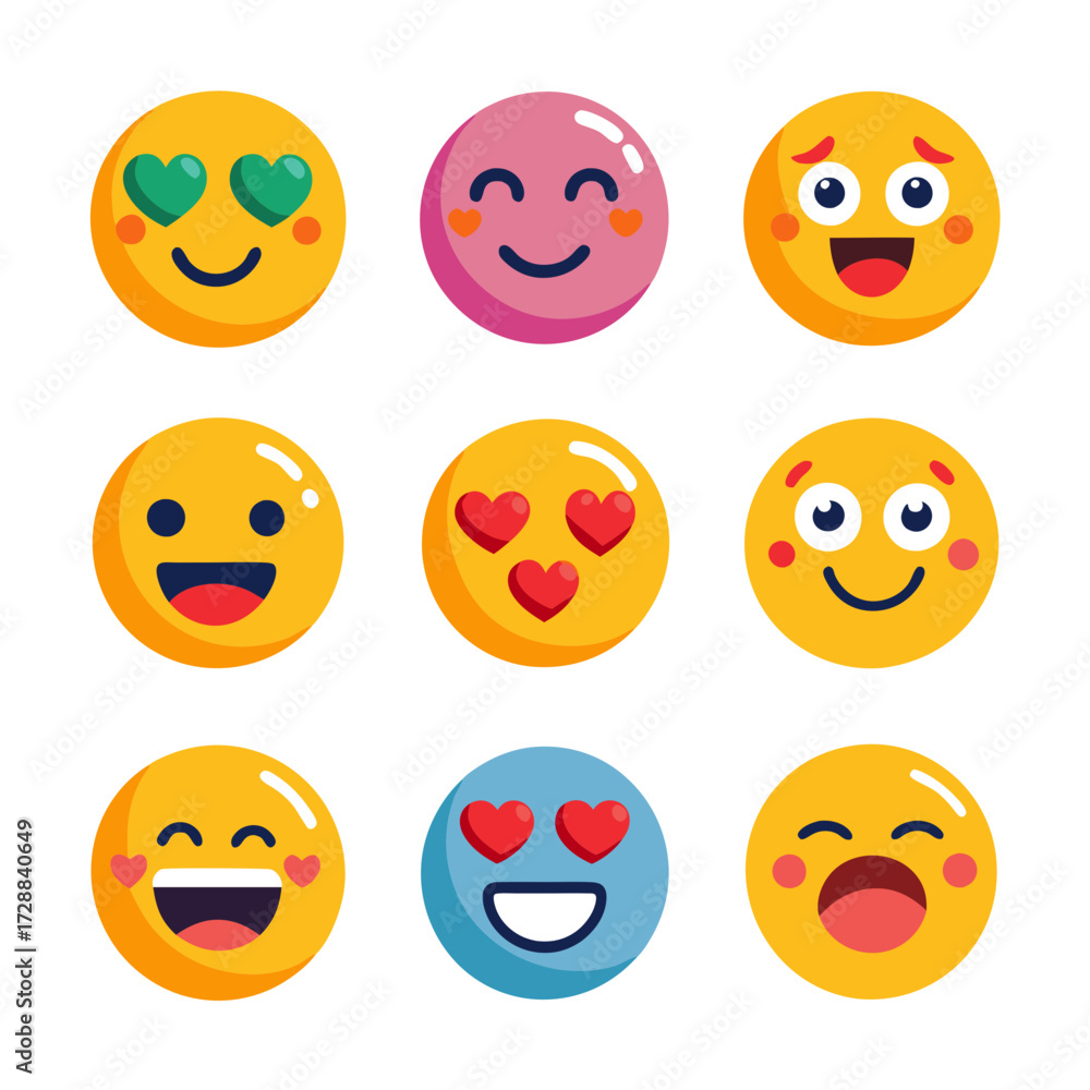 Fototapeta premium Collection of Cartoon Emoticons Expressing Different Emotions on White