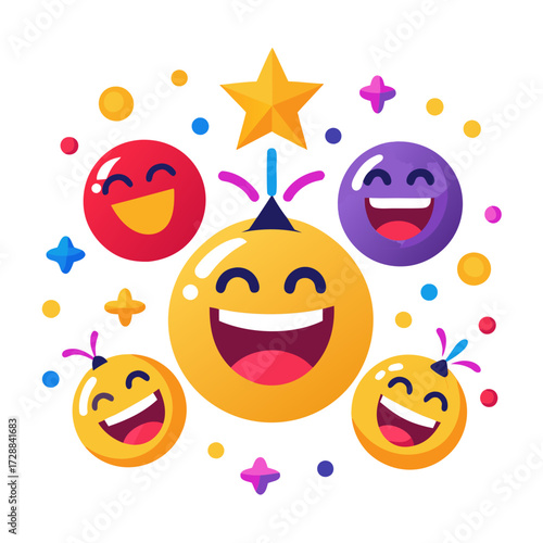 Celebratory Emoji Party with Confetti and Star Element