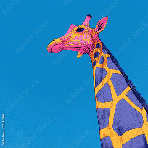 Pop Art Giraffe Portrait – Pink and Yellow Modern Wildlife
