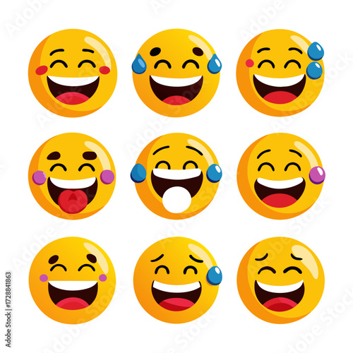 Collection of bright yellow emoji icons displaying various expressions