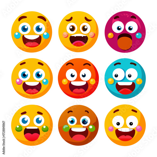 Brightly colored emoji faces arranged in a grid pattern