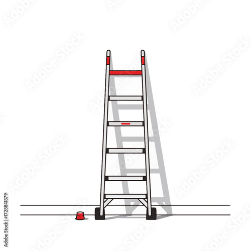 Minimalist ladder with red accent in garage, simplicity in design