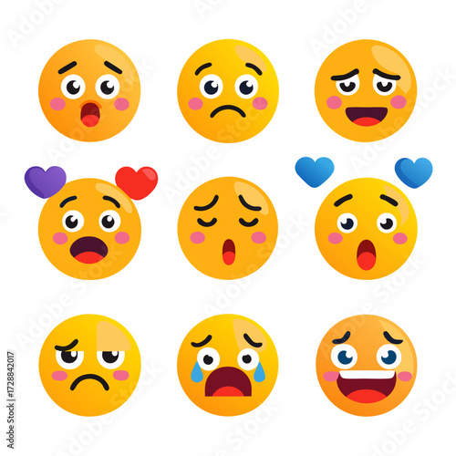 Collection of flat vector emoji icons with different expressions