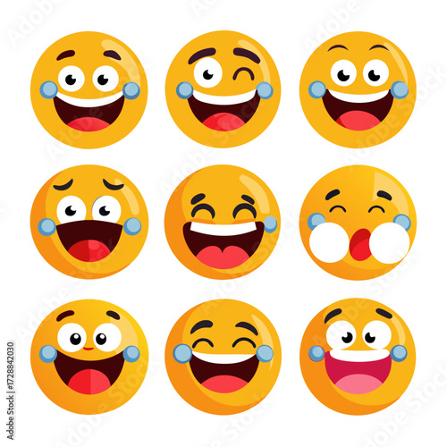 Collection of Laughter Emoji Faces on White Background
