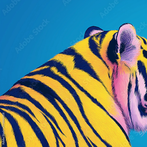 Neon Tiger Portrait – Bold Yellow, Black, and Pink Wildlife Art
