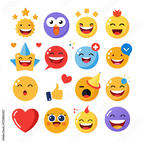 Collection of flat design emoticon faces expressing various emotions