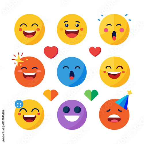 Collection of colorful emoji icons with various facial expressions