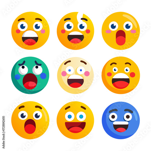 Collection of expressive emoticon faces in diverse emotional states