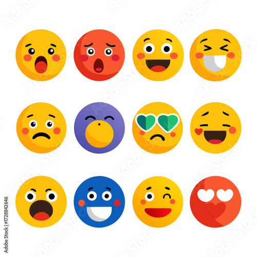 Collection of flat design emoji expressing different emotions