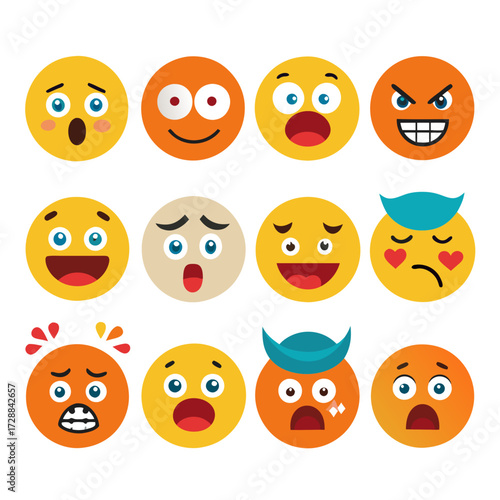 Various emotional face icons expressing different moods and feelings