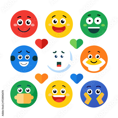 Collection of colorful flat design vector emoji emoticons characters
