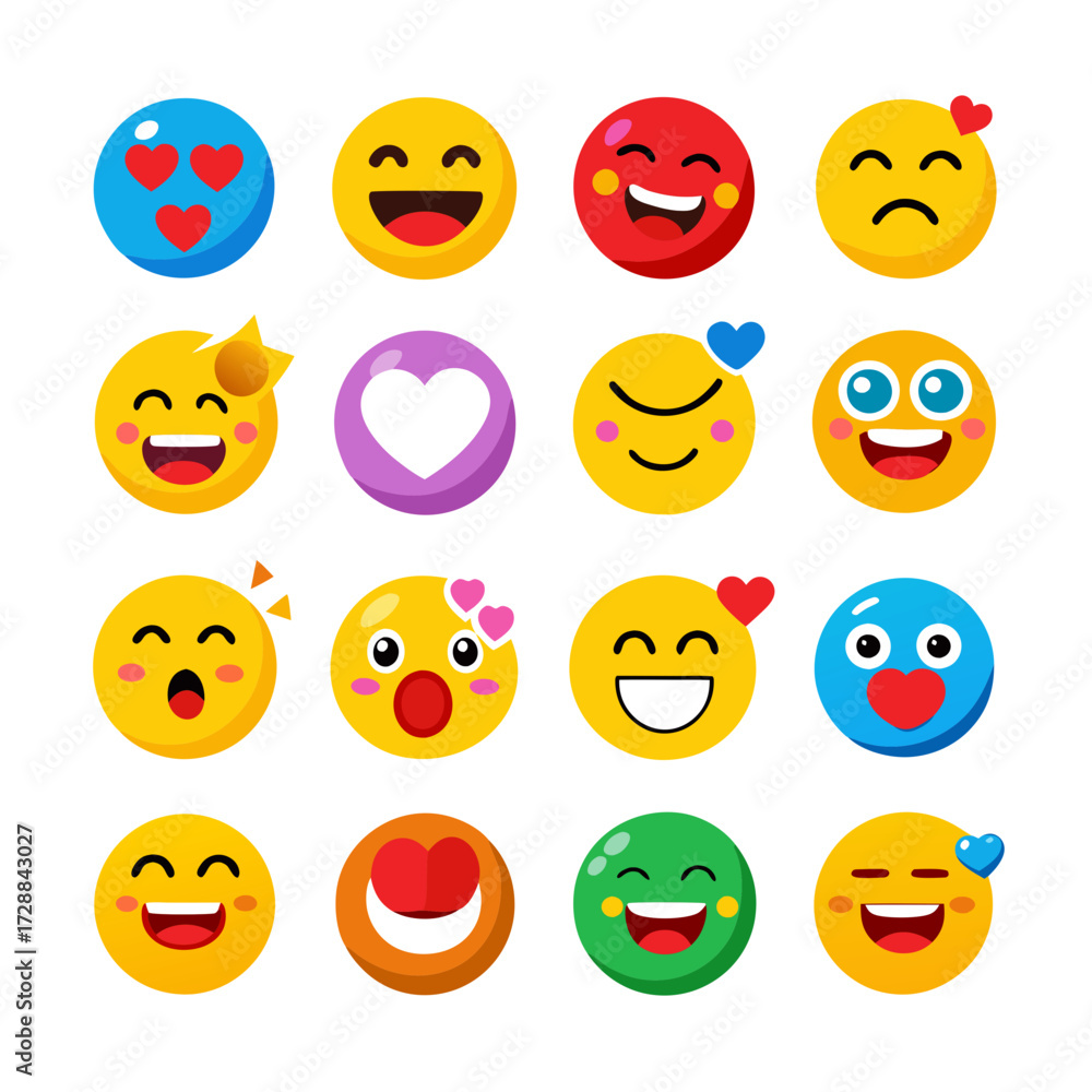 Fototapeta premium Vibrant array of flat emoji icons expressing different emotions