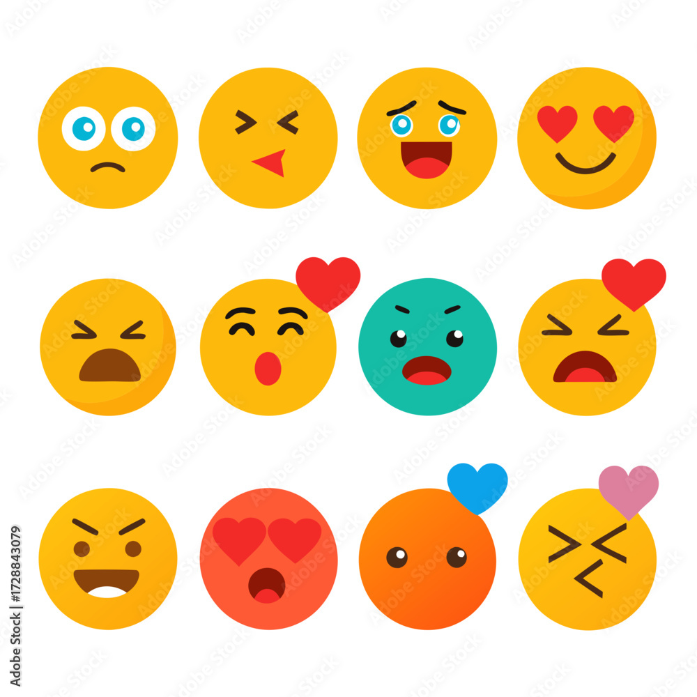 Fototapeta premium Variety of cartoon emoji expressions on a white background