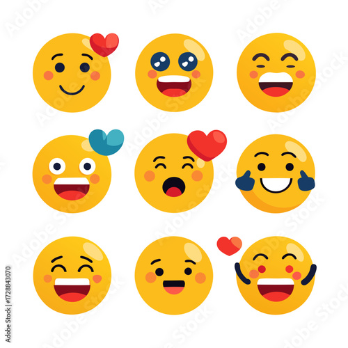 Assorted emoji faces showing different expressions of joy and love