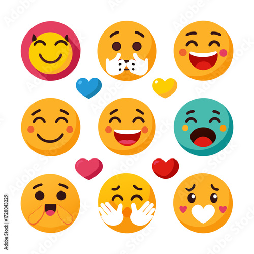 Collection of flat design emoji with various emotions