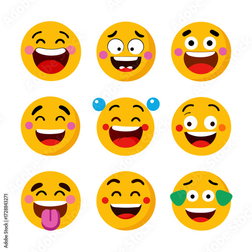 Collection of vibrant yellow emoji faces expressing various emotions