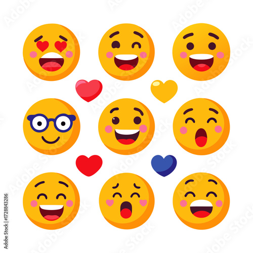 Collection of fun and colorful flat emoji expressions