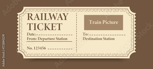 Train ticket vector. Railway ticket. Travel stamp. Vintage style train ticket vector illustration