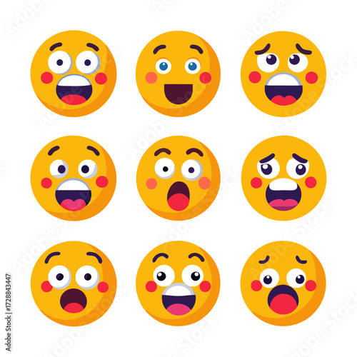 Variety of emoji facial expressions, yellow and fun vector design
