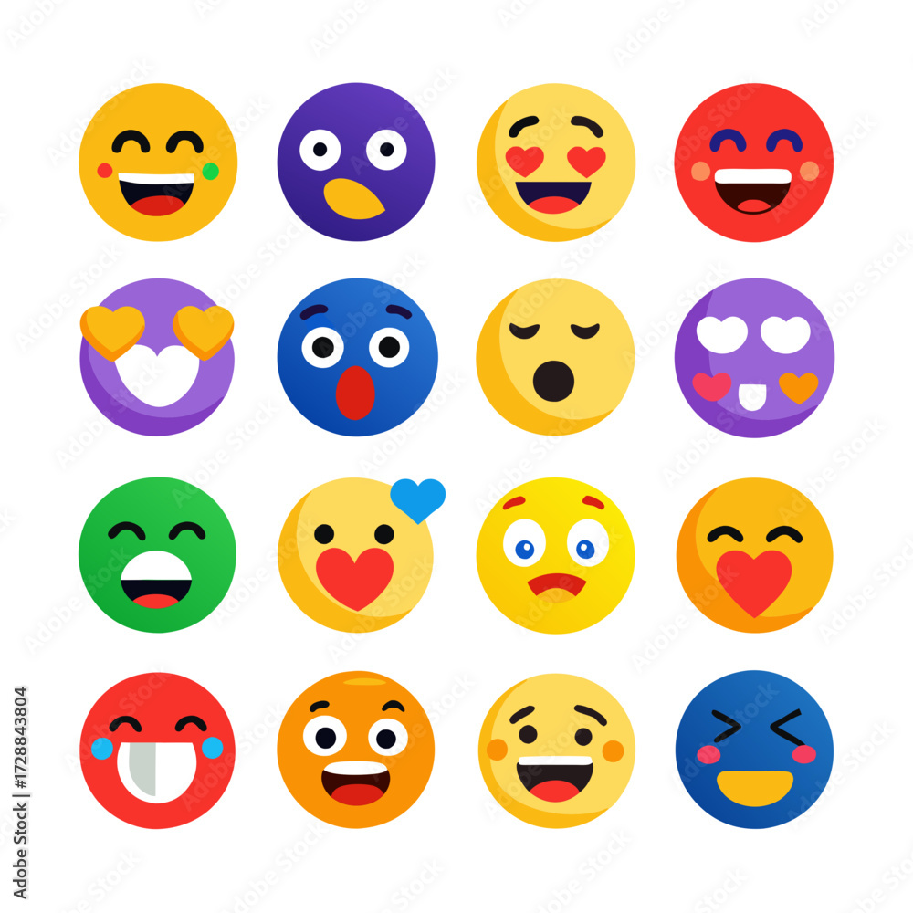 Fototapeta premium Diverse Emoji Collection Expressing Various Emotions on White Background