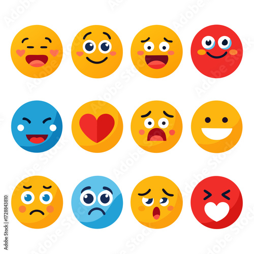 Collection of colorful emoticon faces with varied expressions displayed