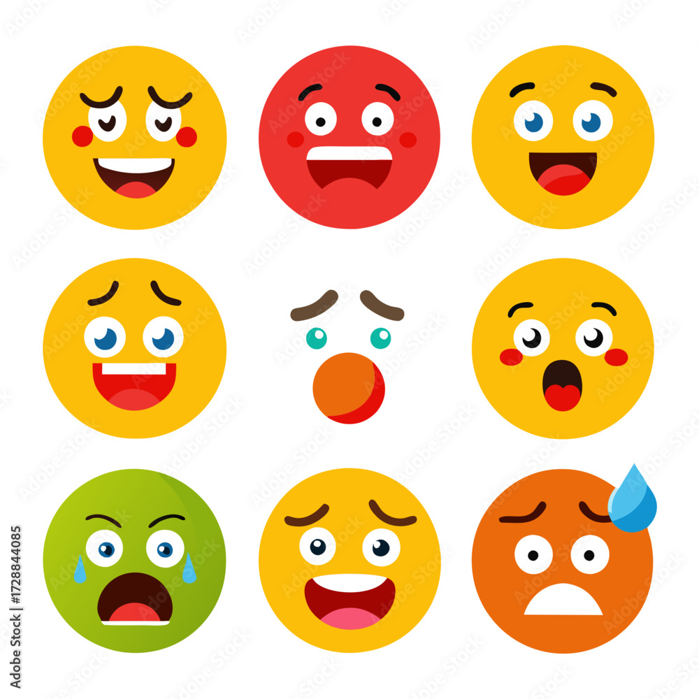 Fototapeta premium Collection of flat design emojis displaying various emotional expressions
