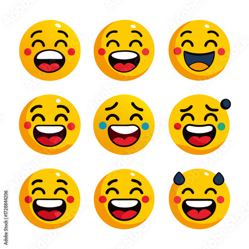 Collection of Cartoon Emoticons Expressing Different Happy Emotions