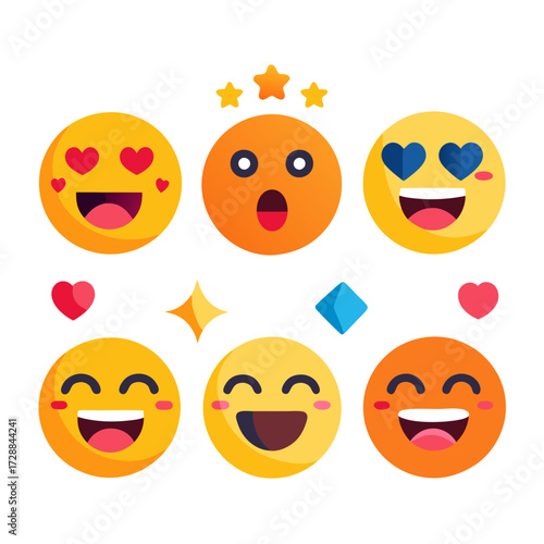 Collection of funny emojis expressing different emotions on white