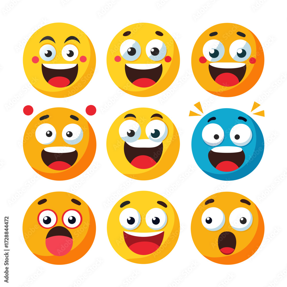 Fototapeta premium Collection of fun cartoon emoji faces on a white background