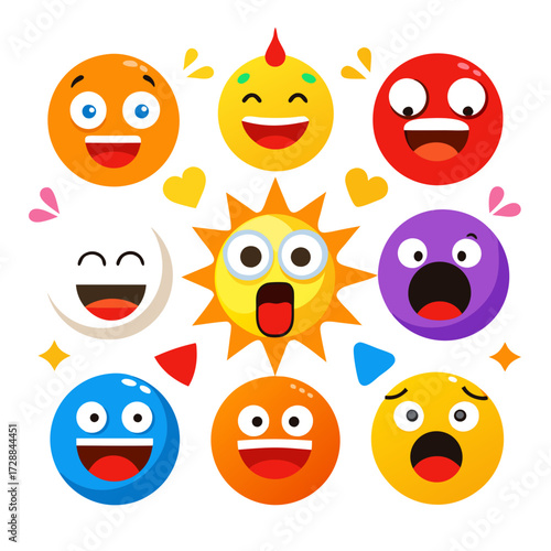 Cartoon emojis set displaying various emotions and reactions