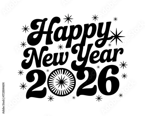 Stylized vector graphic wishing happy new year 2026 festive design scalable silhouette vector illustration white background