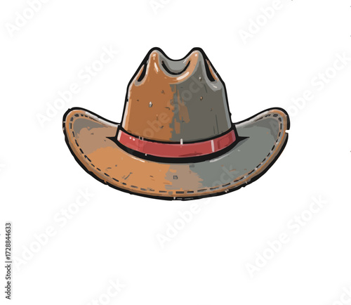 Flat colored Cowboy hat illustration on plain background 
