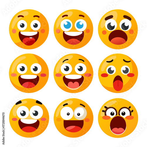 Cartoon Emoji Faces Showing Different Emotions in a Grid
