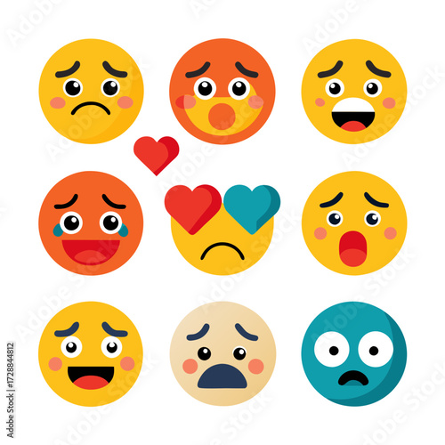 Collection of cartoon emojis expressing different emotional states