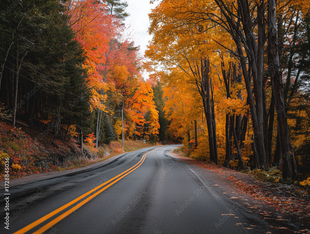 Obraz premium Road Autumn Through Vibrant Fall Foliage
