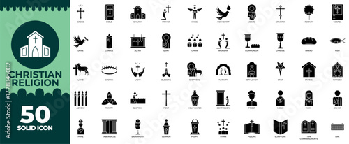 Christian Religion Solid Editable Icons set. Vector illustration in modern thin solid style of Christian Religion icons: christian, faith, religion etc