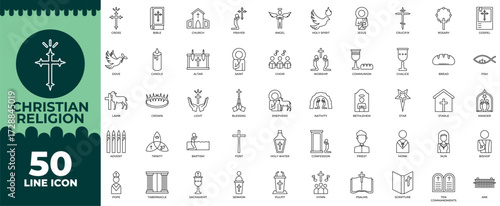 Christian Religion Line Editable Icons set. Vector illustration in modern thin line style of Christian Religion icons: christian, faith, religion etc