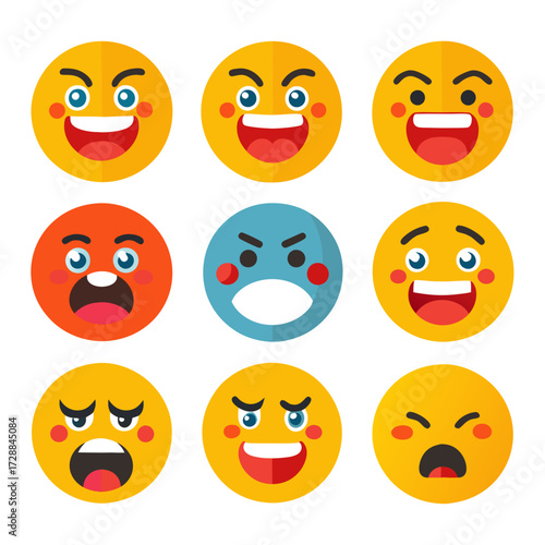 Collection of expressive emoji faces in flat design style