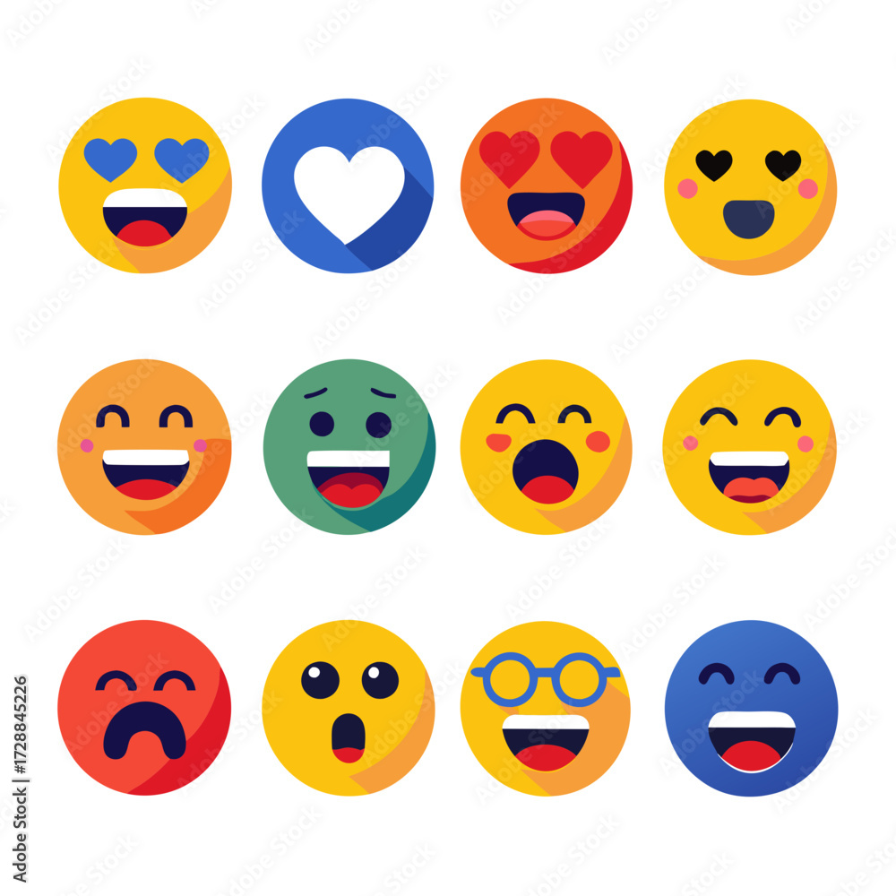 Fototapeta premium Colorful flat emoji set on a clean white background