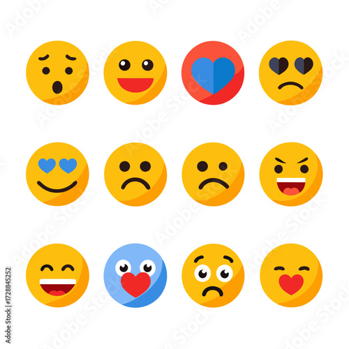 Colorful assortment of diverse emoji icons expressing various emotions