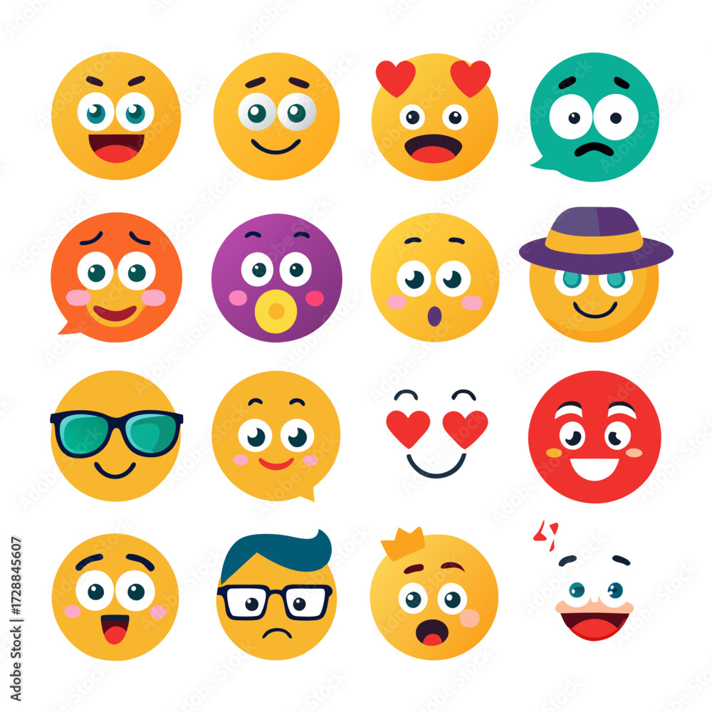 Obraz premium Collection of diverse emoji faces expressing various emotions