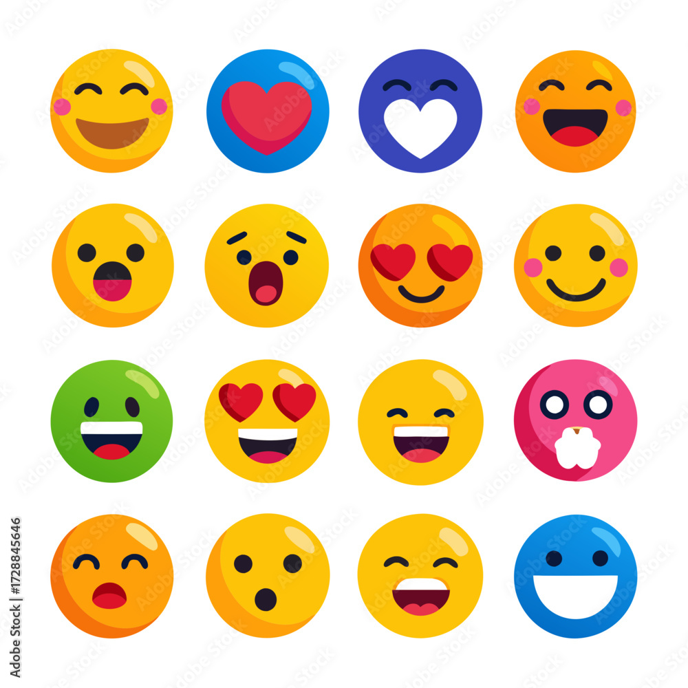 Fototapeta premium Emoji Face Icons Collection Diverse Emotions Flat Vector Design