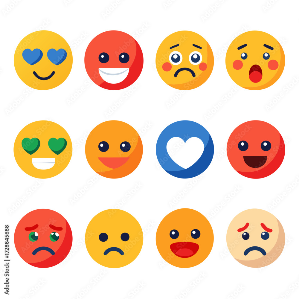 Obraz premium Assorted emoji expressions set in a flat graphic style