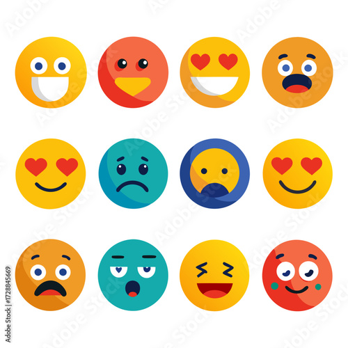 Twelve diverse emoji icons conveying various human emotions