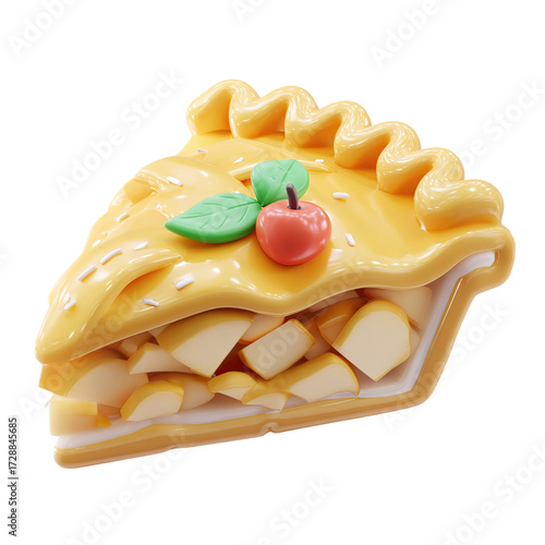 Delicious Apple Pie Slice with 3D Render, and Food.