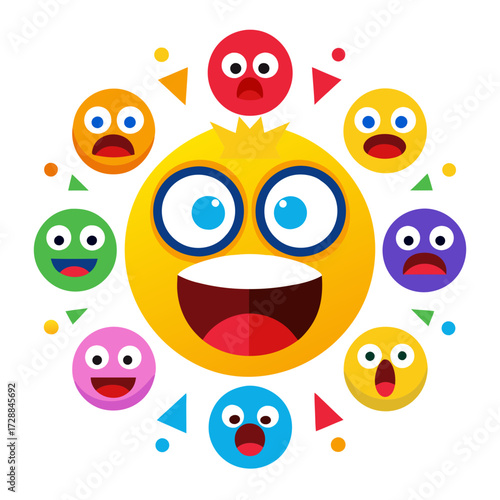 Emotional Expression Emoji Circle Surrounding the Main Yellow Face